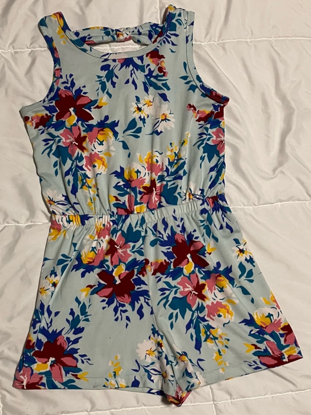 Poof Girls Blue Floral Romper Size M